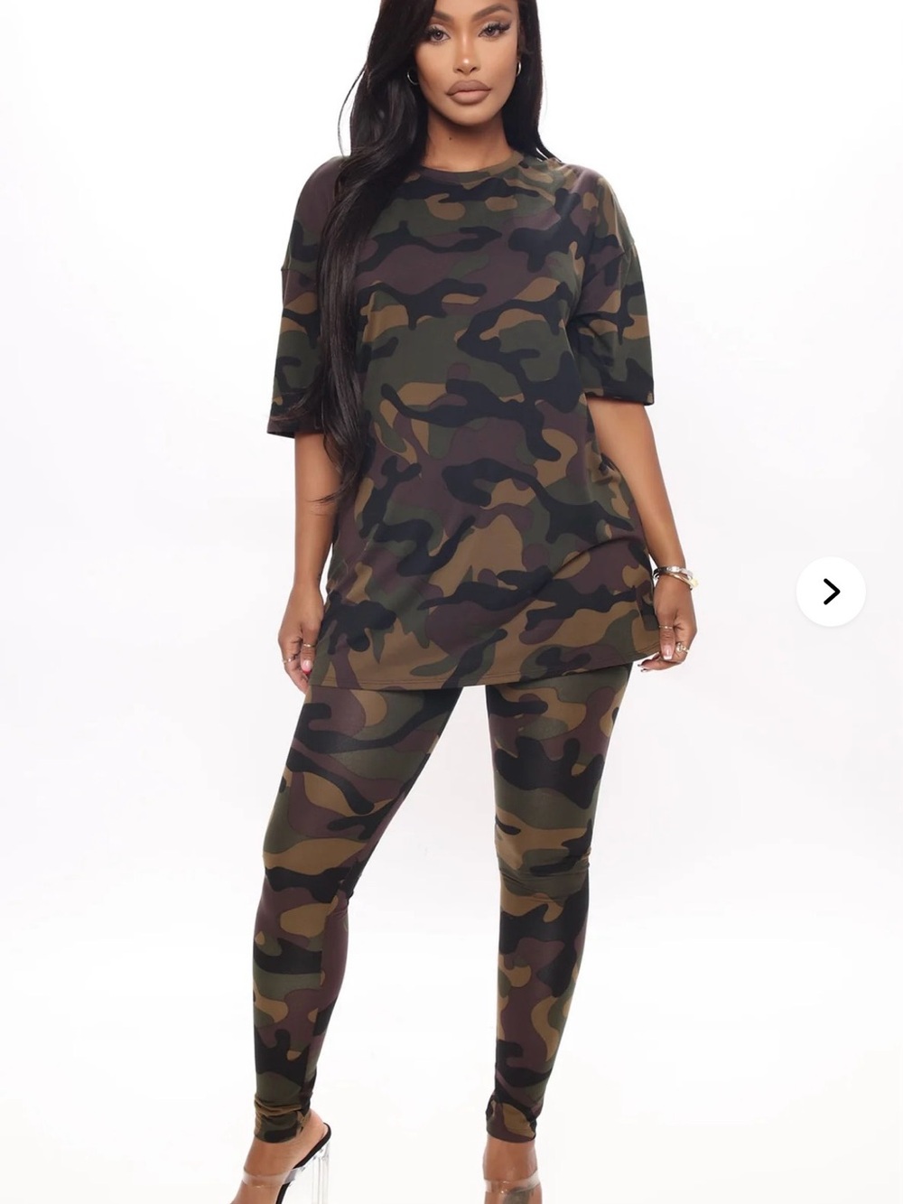 Camo Print Women's Leggings & Tunic Set - Green Camouflage